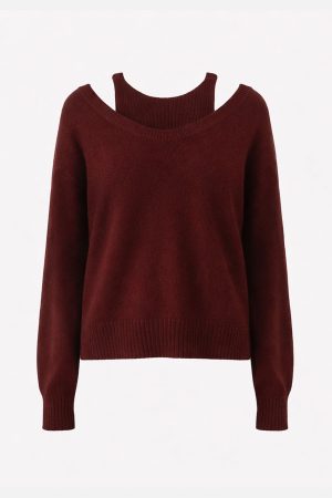 Layered Scoop Neck Knit Sweater Purple/Brown