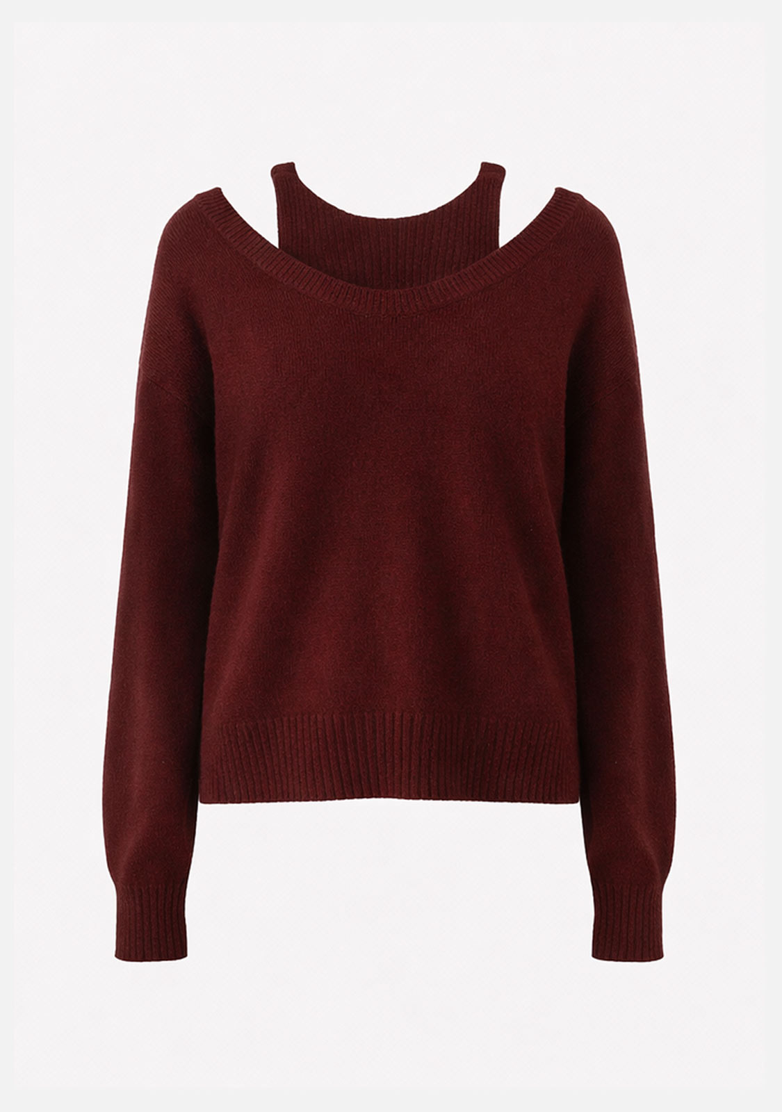 Layered Scoop Neck Knit Sweater Purple/Brown