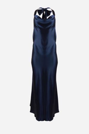 Cowl Sleeveless Tie Back Neck Maxi Dress Navy