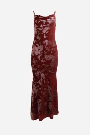 Cowl Neck Maxi Dress With Asymmetrical Mermaid Bottom Burgundy