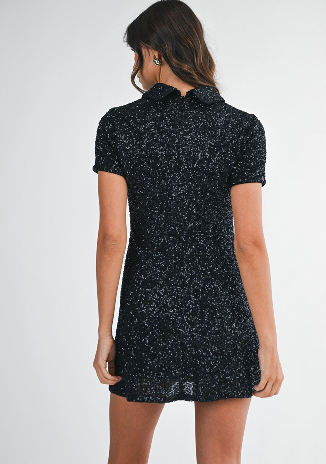 Sequin Knit Polo Mini Dress Black - Image 5