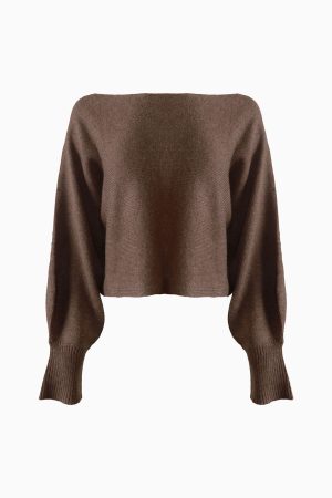 Boat Neck Sweater Top Brown