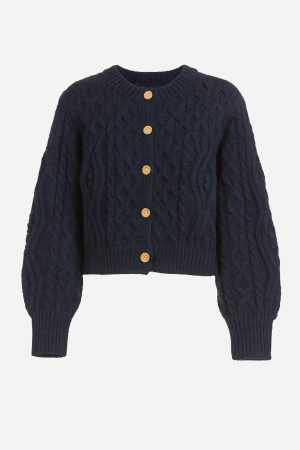 Golden Button Knit Cardigan Navy