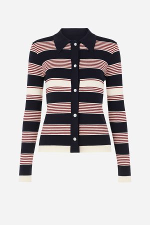 Striped Polo Collar Cardigan
